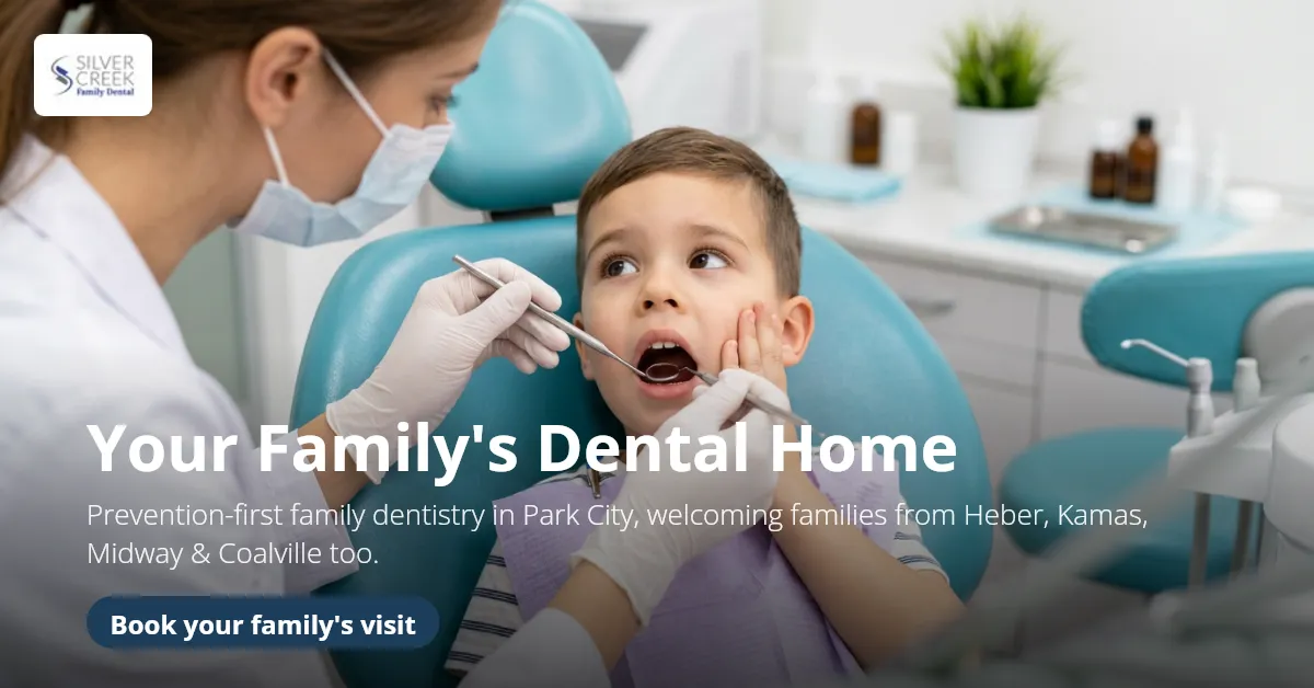 Your Family's Dental Home. Prevention-first family dentistry in Park City, welcoming families from Heber, Kamas, Midway & Coalville too. Book your family's visit